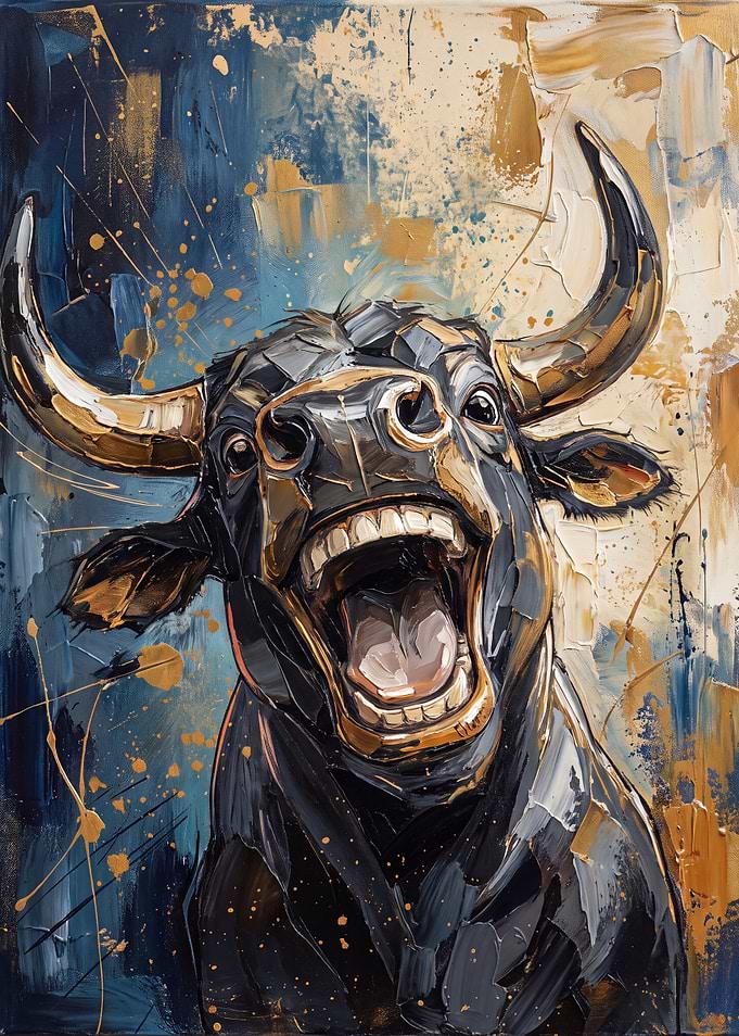Abstract Laughing Bull Oil Painting