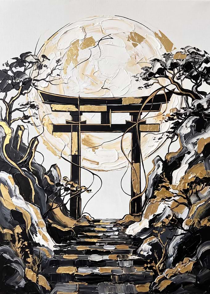 Abstract Torii Gate and Moon Painting