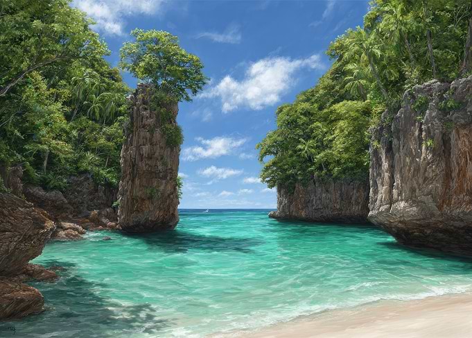 Tropical Lagoon with Limestone Pillars