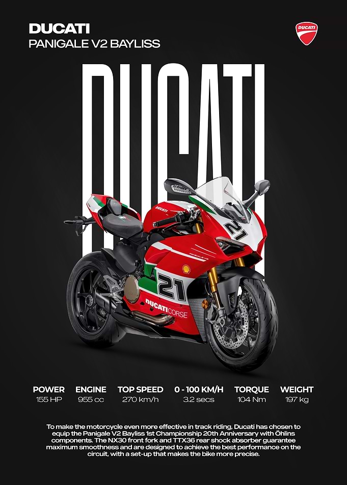 Ducati Panigale V2 Bayliss Motorcycle Poster