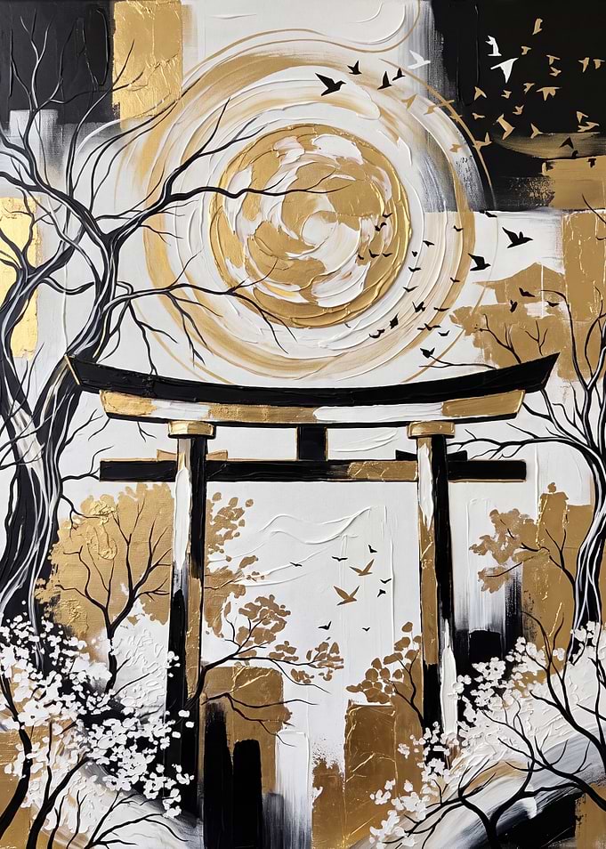 Golden Torii Gate Abstract Painting