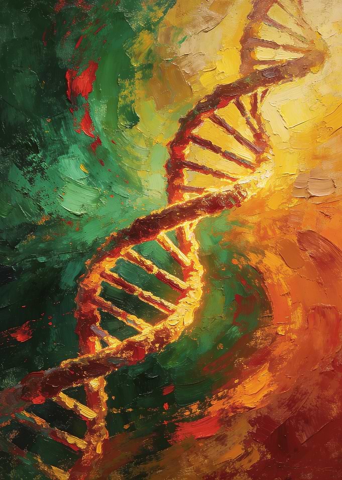 Abstract Oil Painting of DNA Helix