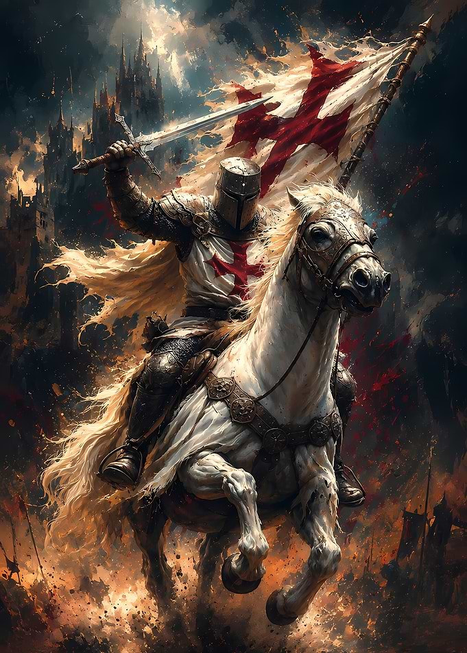 Crusader Knight Charging on Horseback