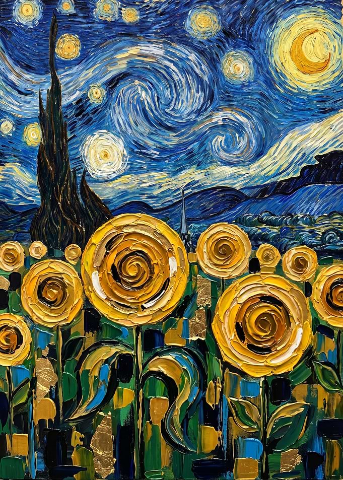 Sunflowers Under a Starry Night Sky