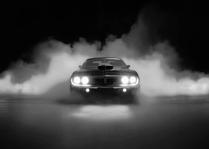 Classic Muscle Car in Smoke