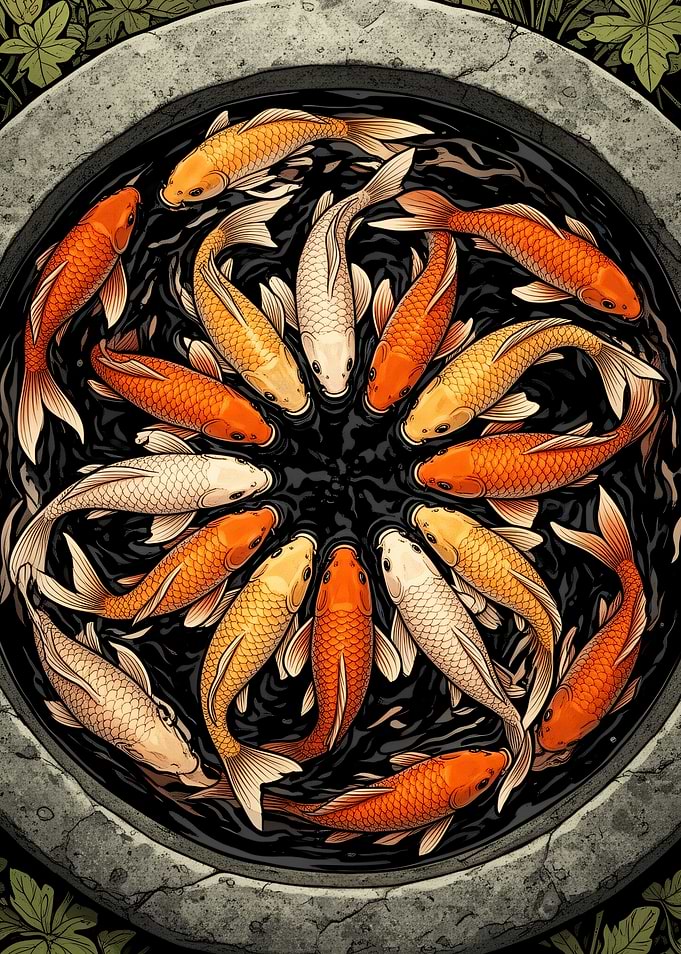 Circular Koi Fish Pond Illustration