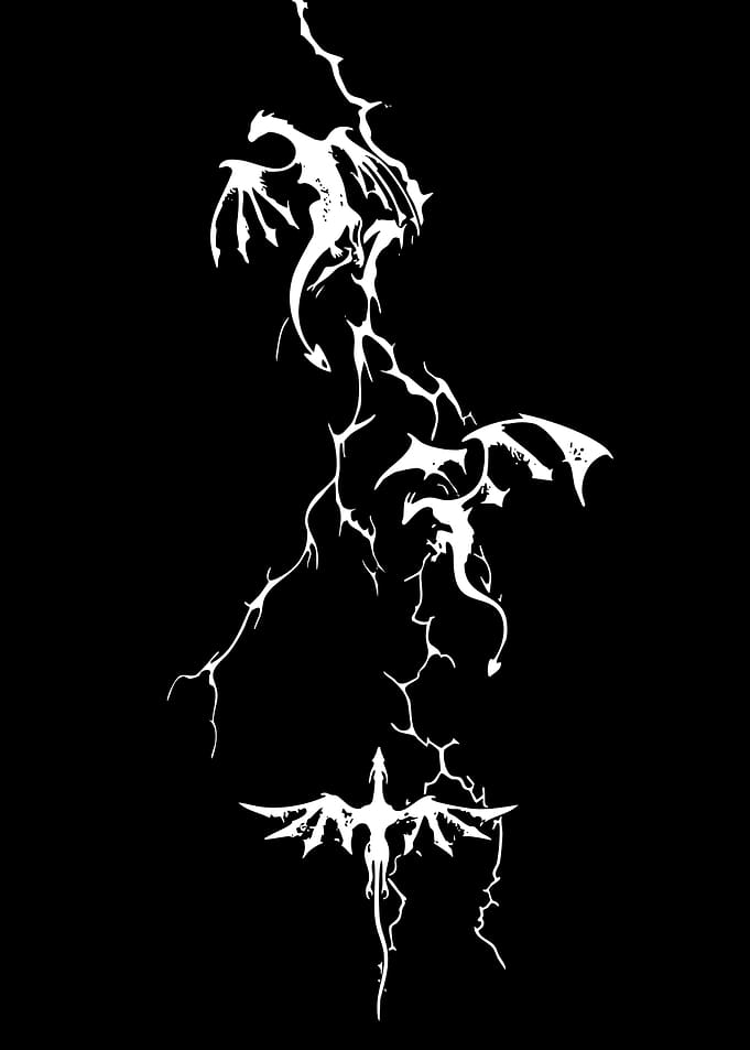 Three Dragons and Lightning Silhouette