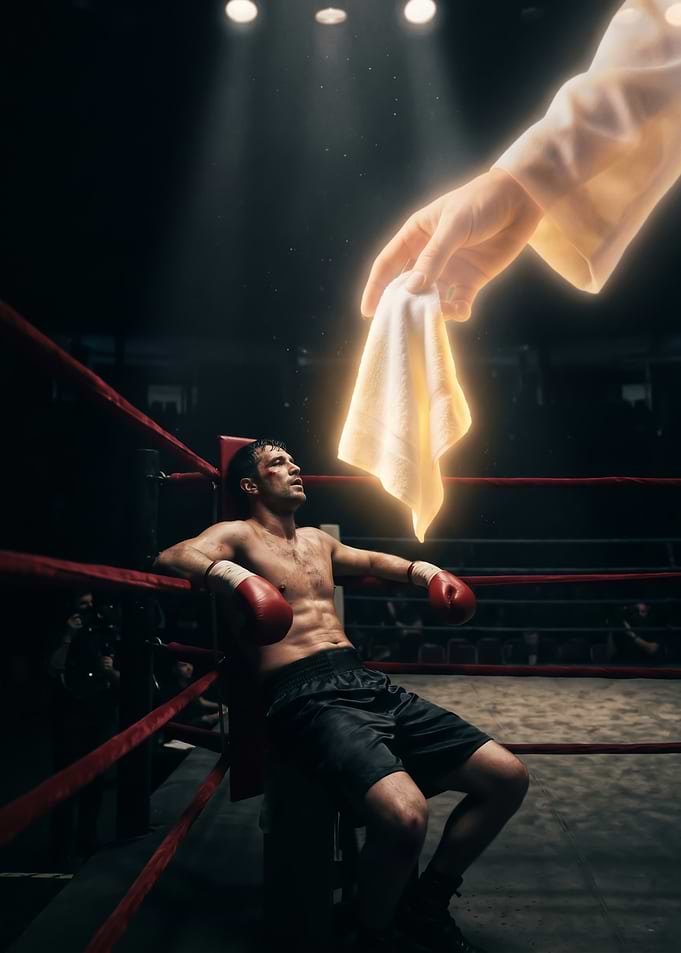 Exhausted Boxer Receiving Divine Intervention