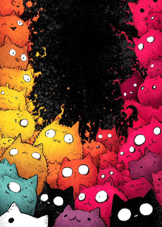 Colorful Crowd of Whimsical Cats