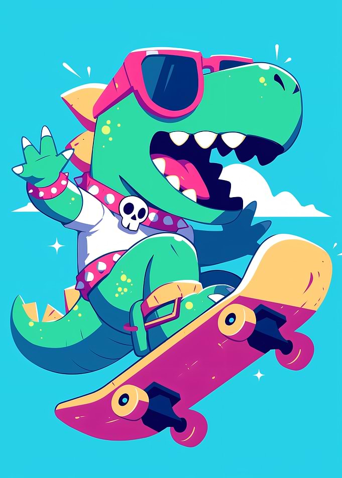 Cool Dinosaur Skateboarding Cartoon