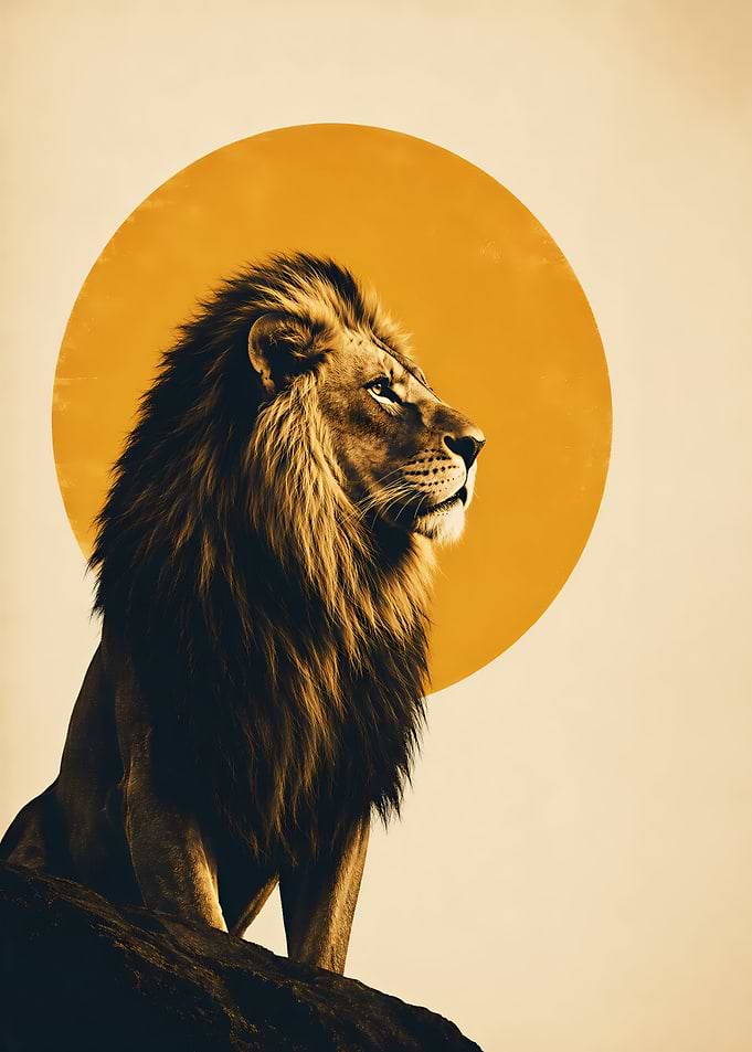 Majestic Lion Silhouette Against Golden Sun