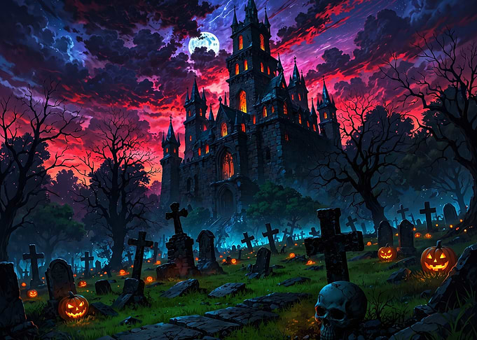 Spooky Halloween Castle and Graveyard
