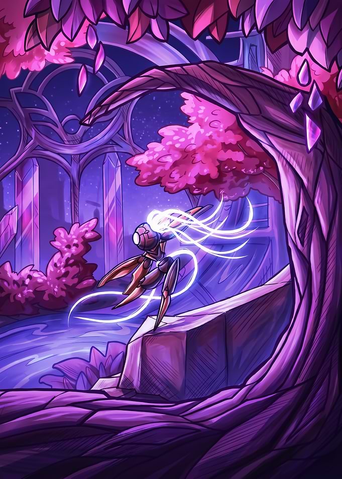 Ethereal Robot in Crystal Forest