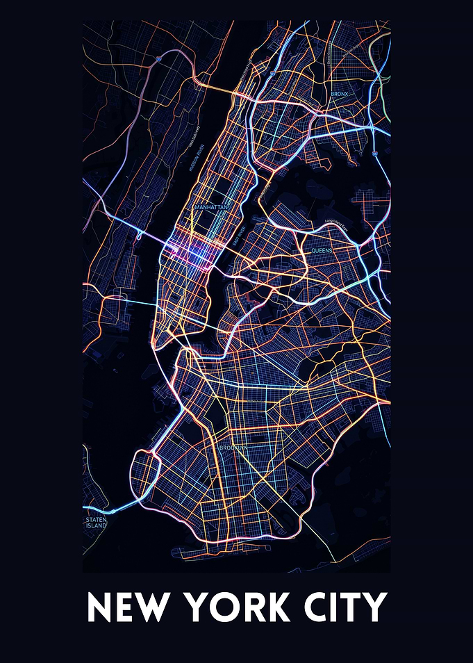 Neon New York City Map Poster