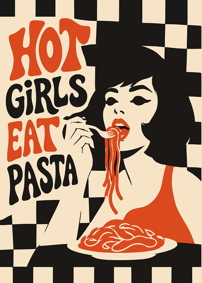 Hot Girls Eat Pasta Retro Poster