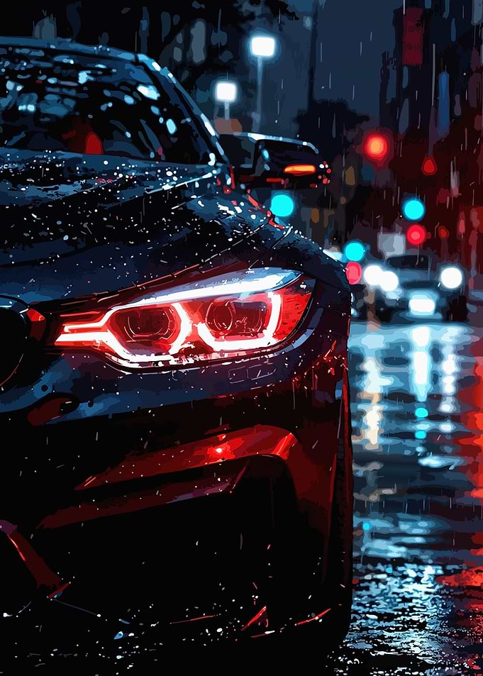 Rainy Night Sports Car Headlights
