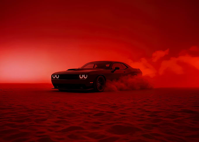 Dodge Challenger in Red Smoke