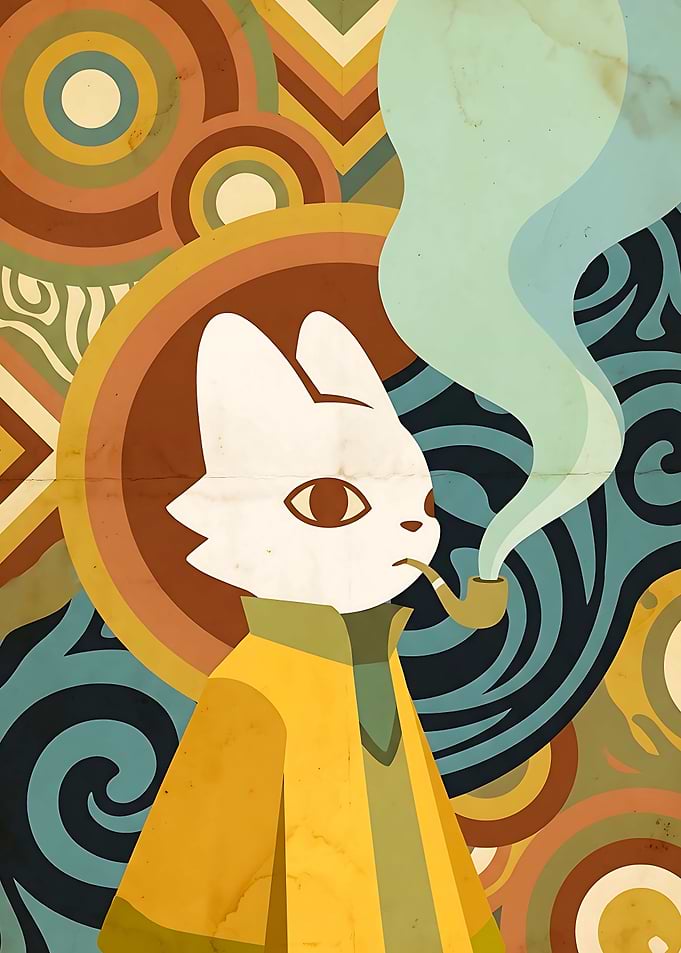 Retro Cat Smoking Pipe Illustration