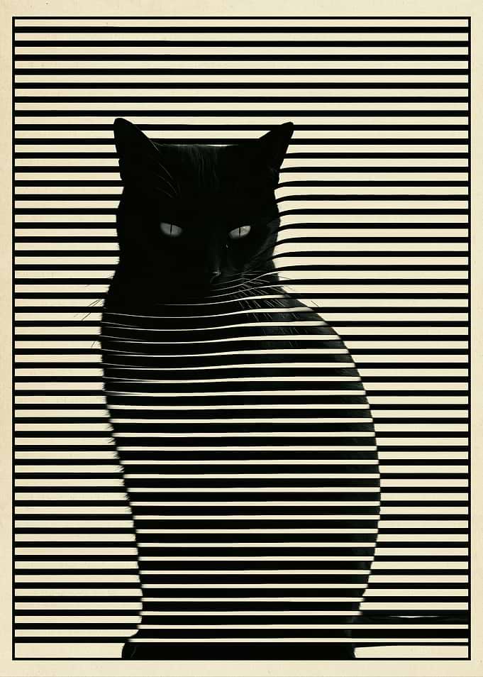 Black Cat Behind Horizontal Blinds