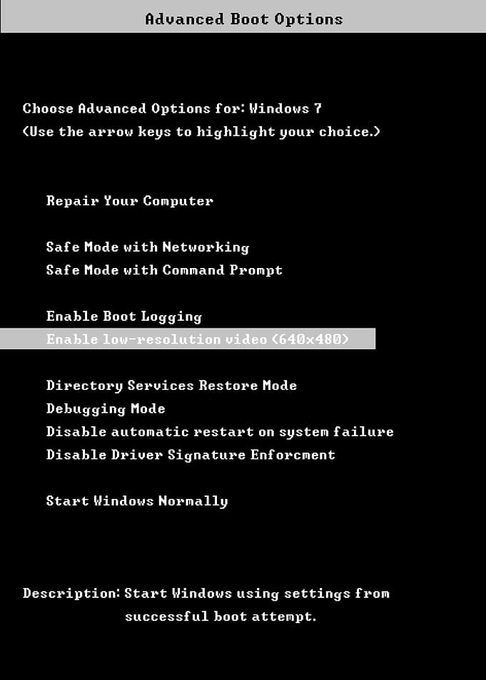 Advanced Boot Options Menu