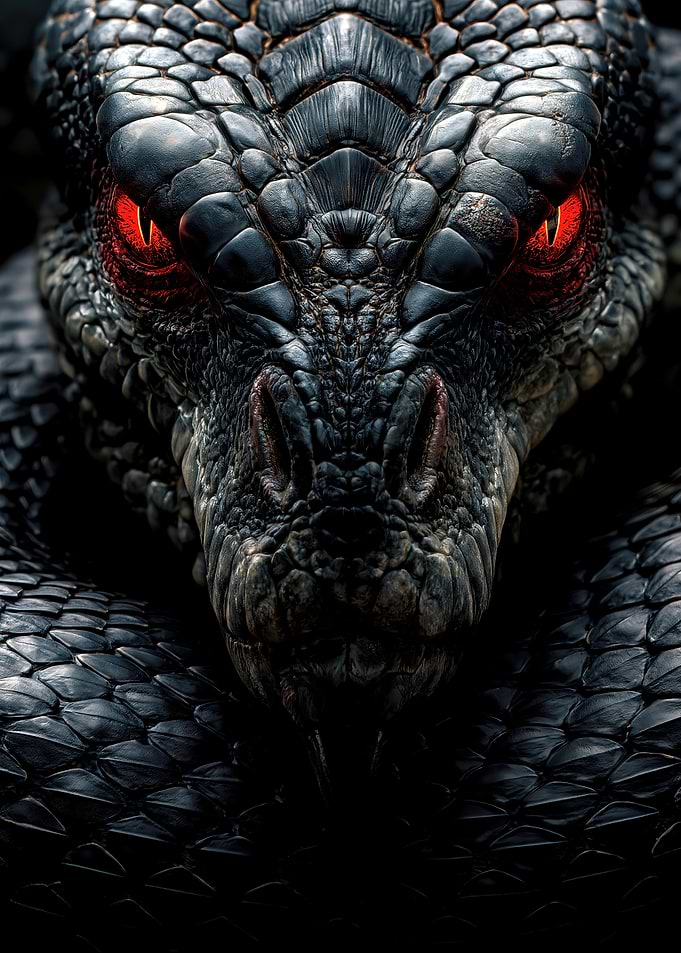 Close-up of a menacing black snake