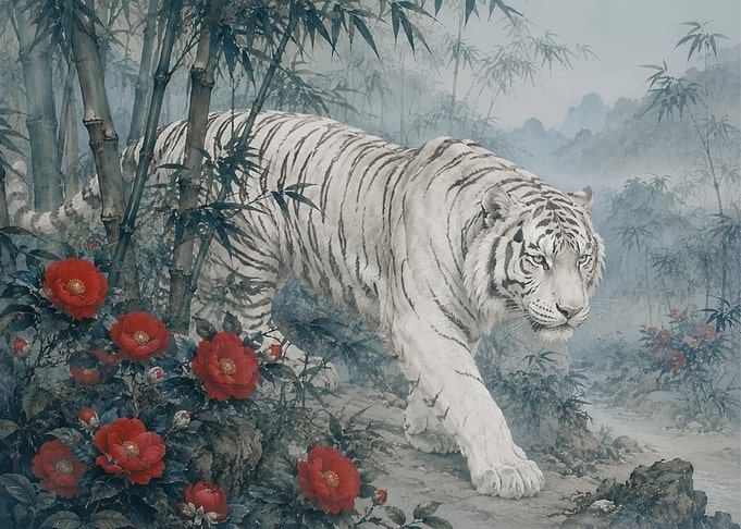 White Tiger in Bamboo Forest