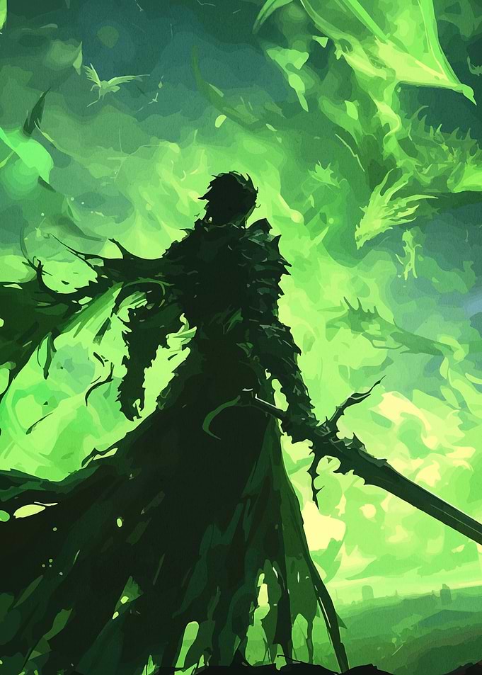 Dark Knight with Green Dragon Aura