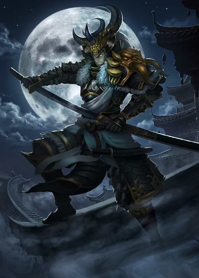 Samurai Warrior Under Full Moon