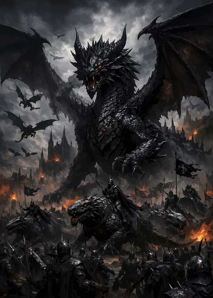 Dark Fantasy Dragon Army Battle