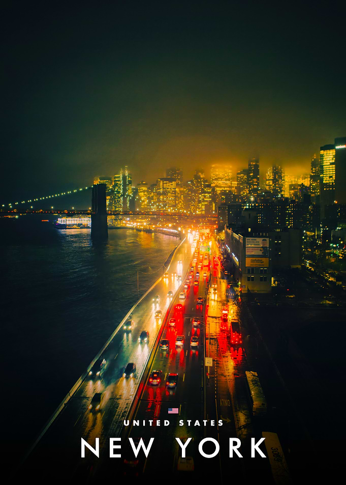 New York City Night Traffic Poster