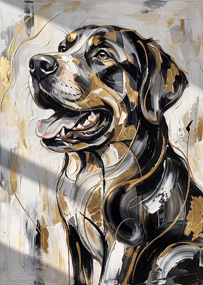 Abstract Gold and Black Dog Painting