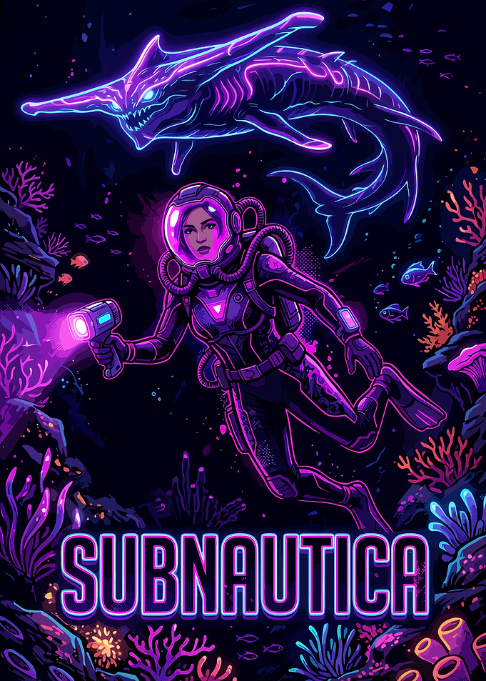 Subnautica Neon Underwater Adventure Poster