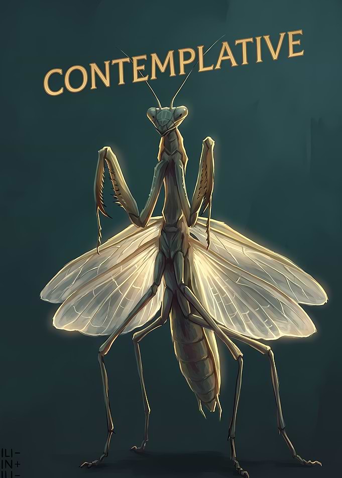 Contemplative Praying Mantis Digital Art