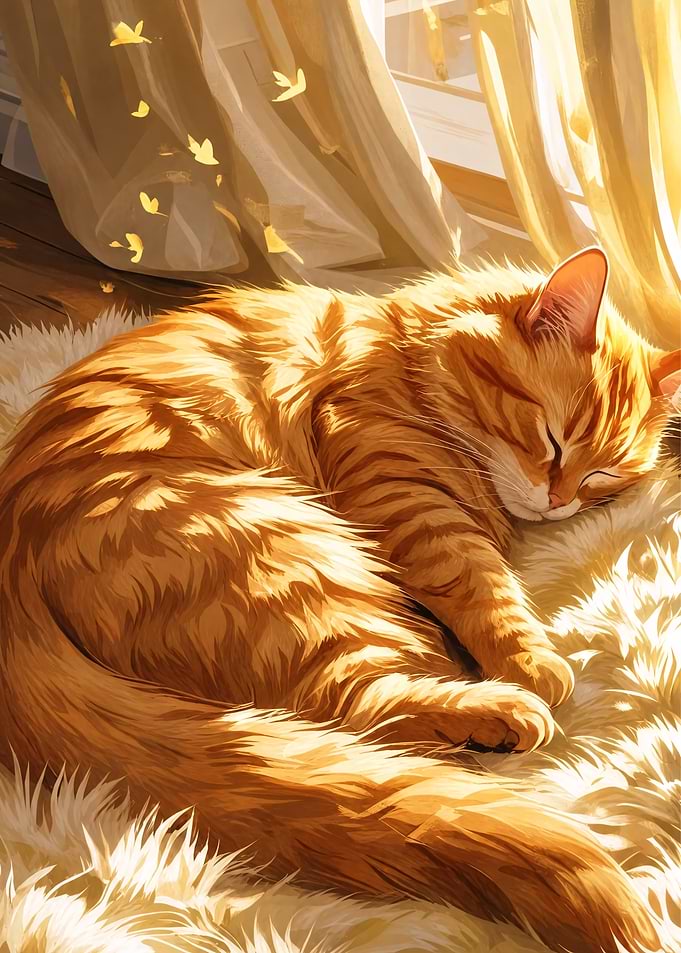 Sleeping Ginger Cat in Sunlight