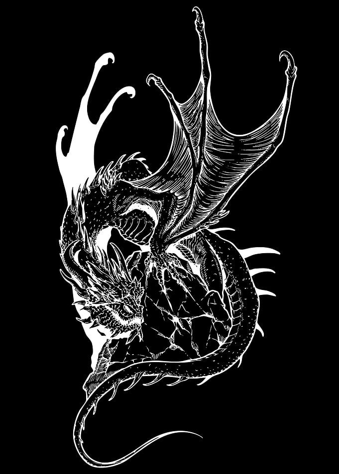 Intricate Black and White Dragon Illustration