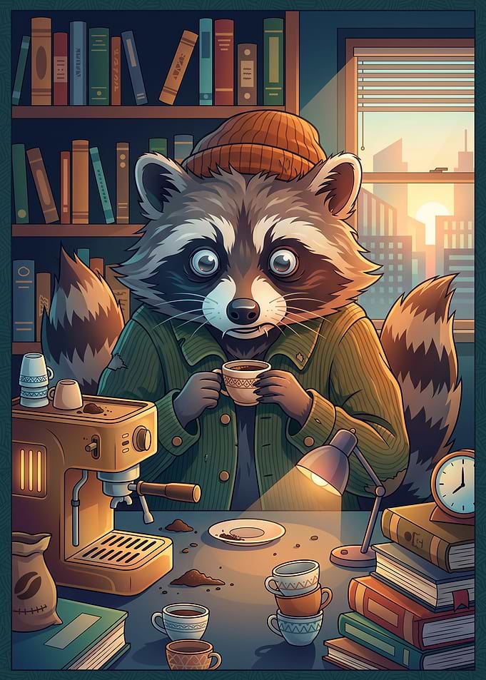 Coffee Addict Raccoon