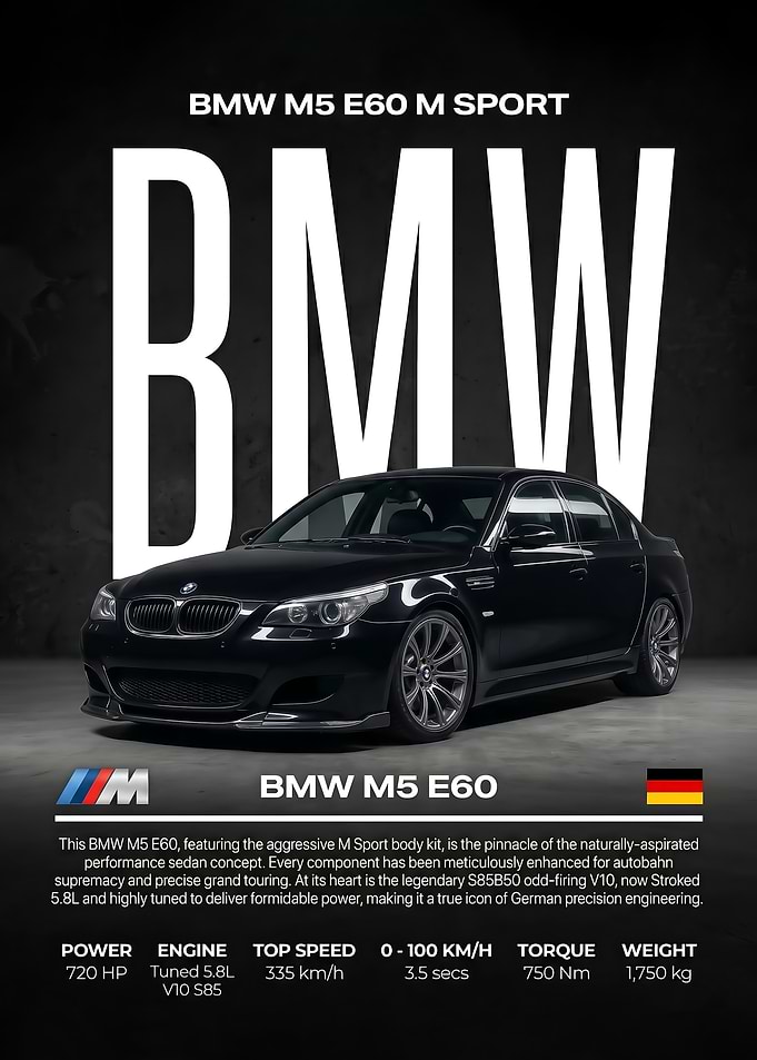 black BMW M5 E60 M Sport Poster