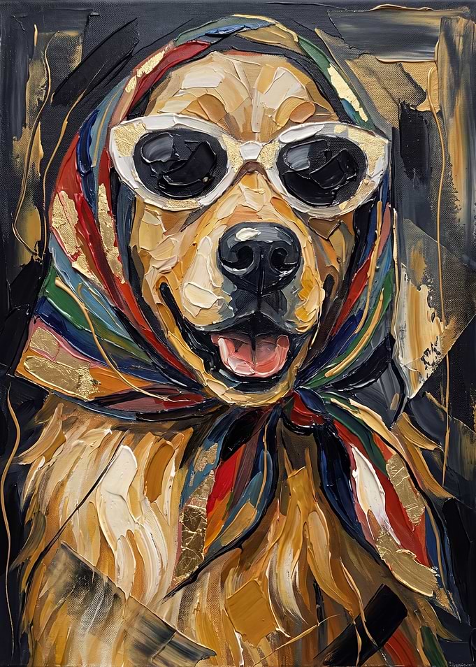 Stylish Golden Retriever in Headscarf Painting