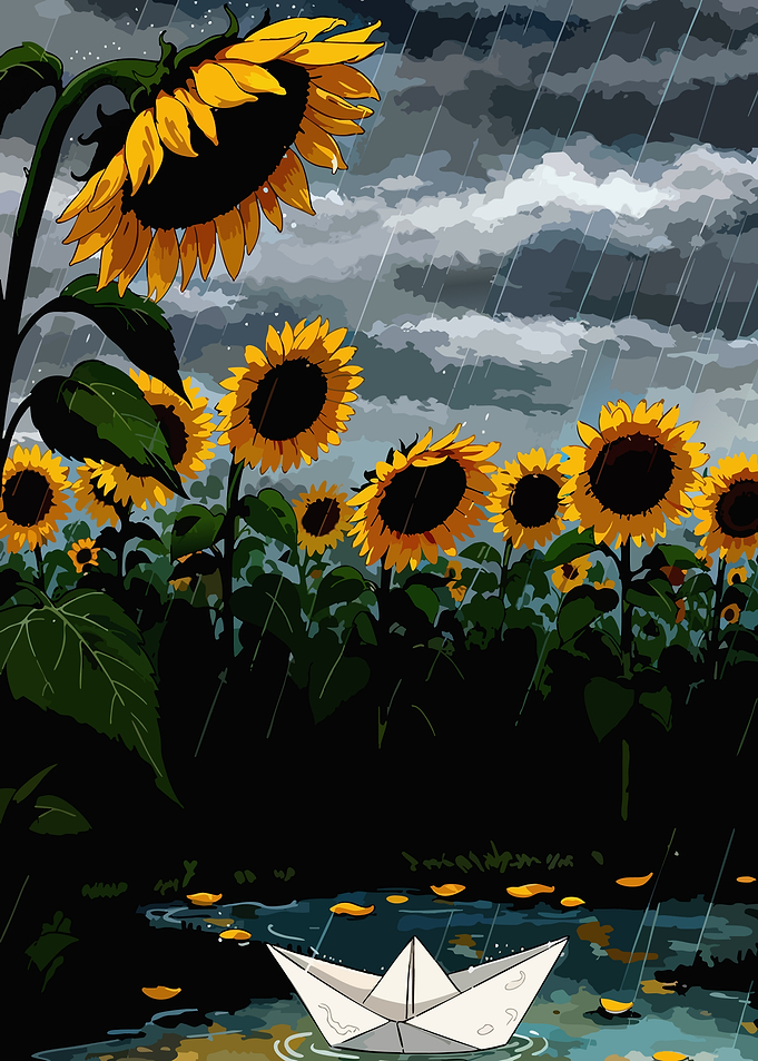 Paper Boat in Sunflower Field
