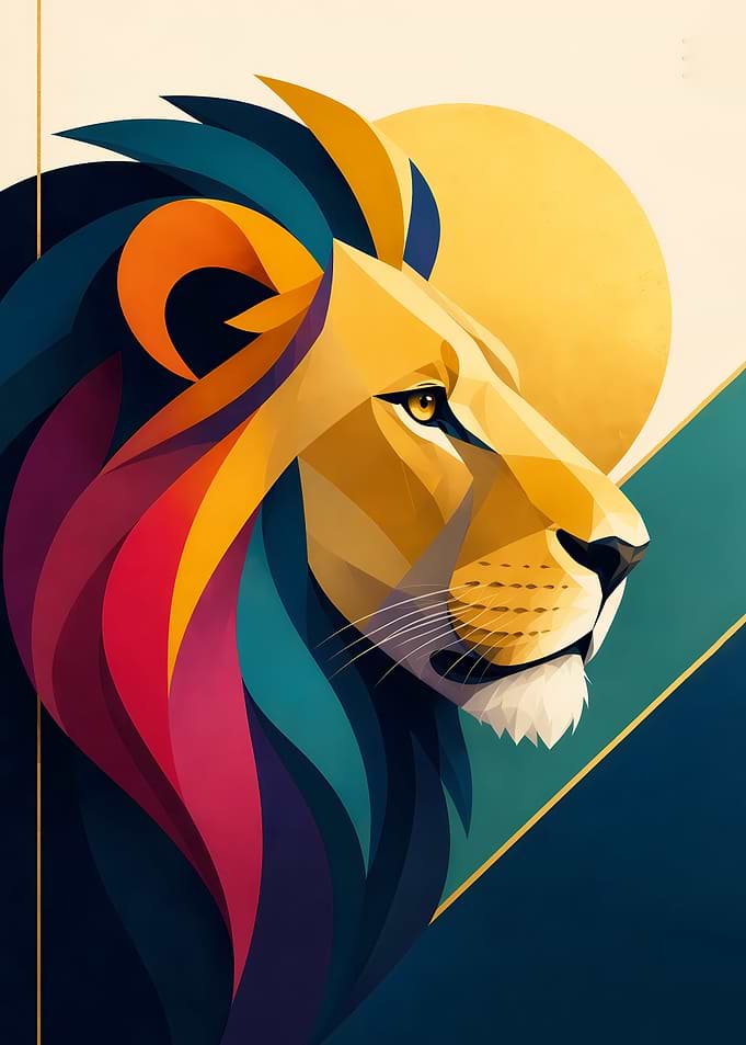 Geometric Colorful Lion Portrait