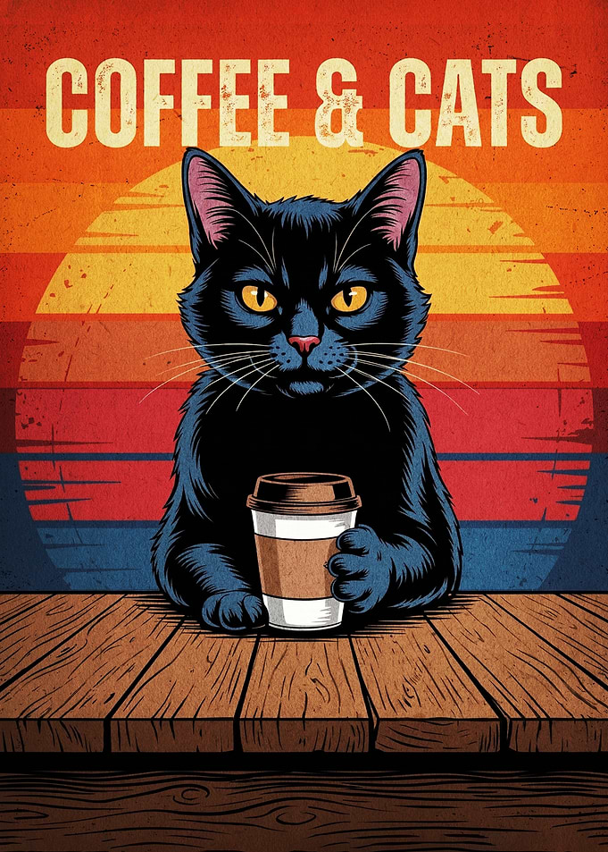 Coffee and Cats Retro Poster