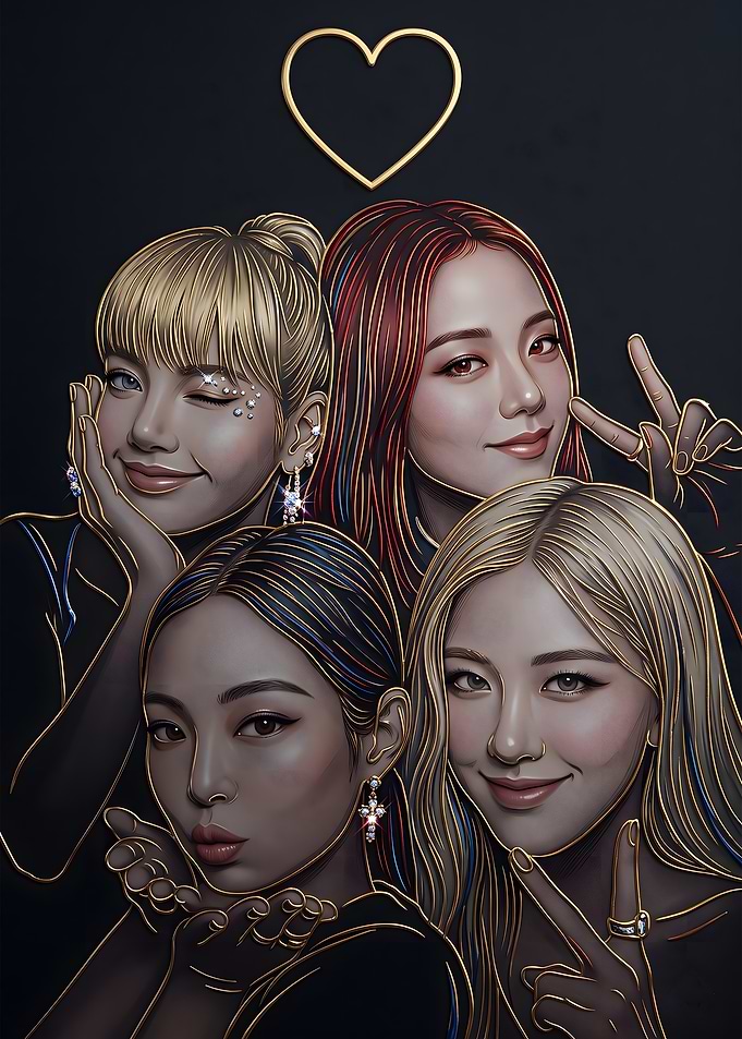 BLACKPINK Members Gold Line Art Portrait