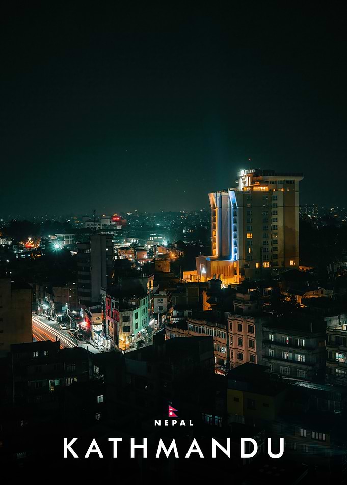 Nighttime Cityscape of Kathmandu, Nepal