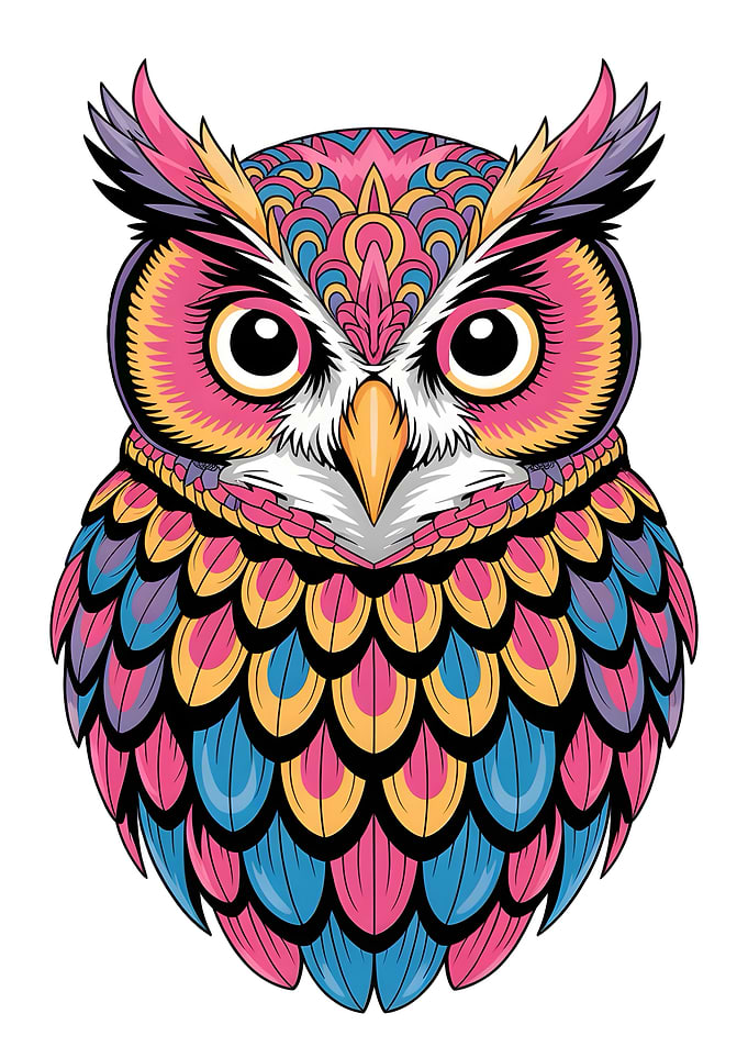 Colorful Patterned Owl Illustration