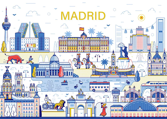 Madrid Panoramic Cityscape Illustration