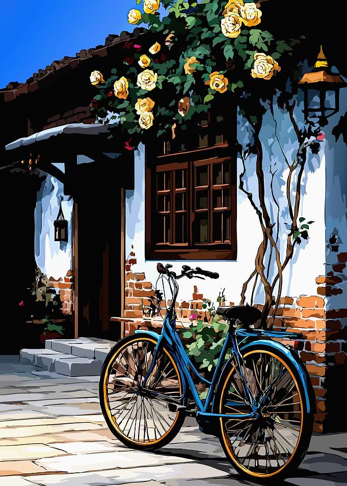 Blue Bicycle by Rustic Cottage