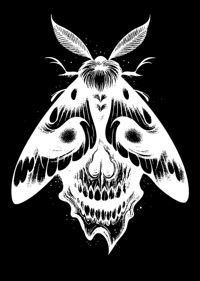 Gothic Skull Moth Illustration