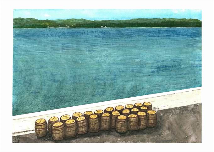 Casks by the Sea, Watercolour
