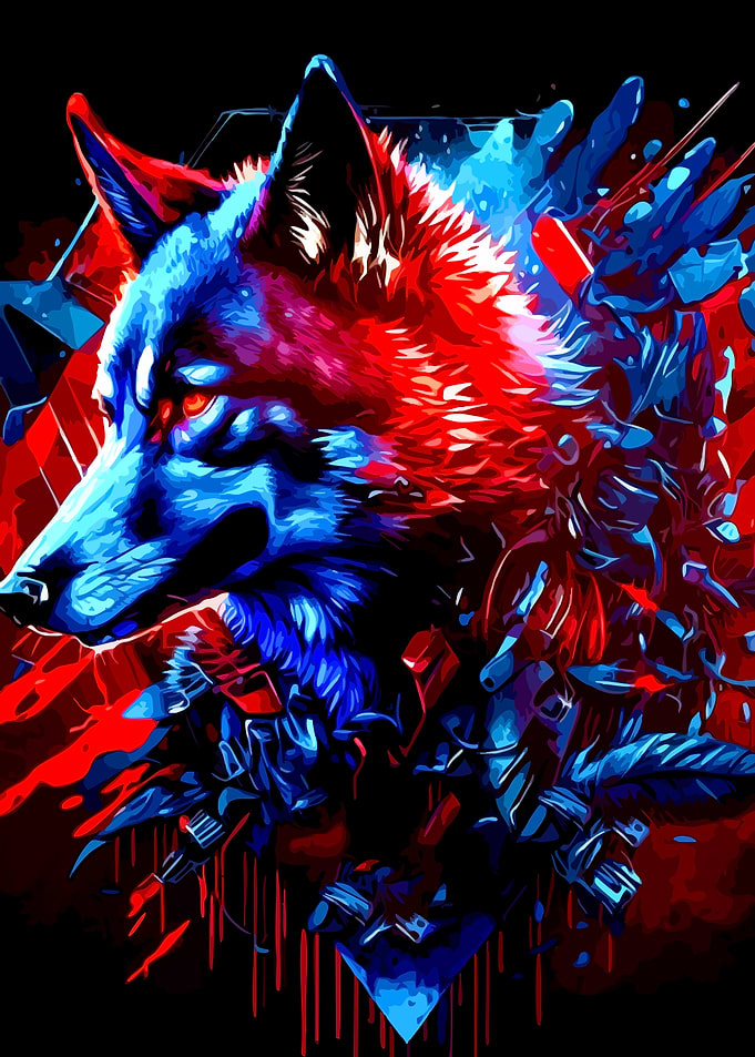 Neon Abstract Wolf Portrait