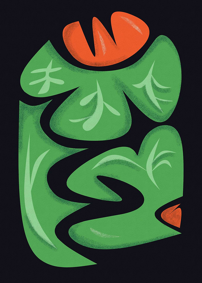 Abstract Green and Orange Floral Design
